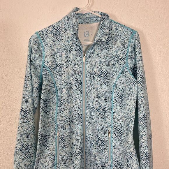 J. McLaughlin Light Blue & Navy Blue Patterned Zip Up Workout Jacket - Picture 3 of 6